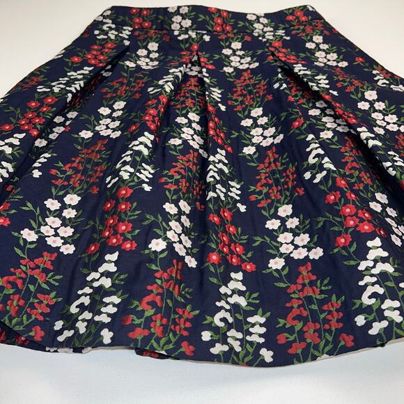 Brooks Brothers Damask Jacquard Pleated A-Line Skirt Navy Blue Floral Size 4P - Picture 14 of 16